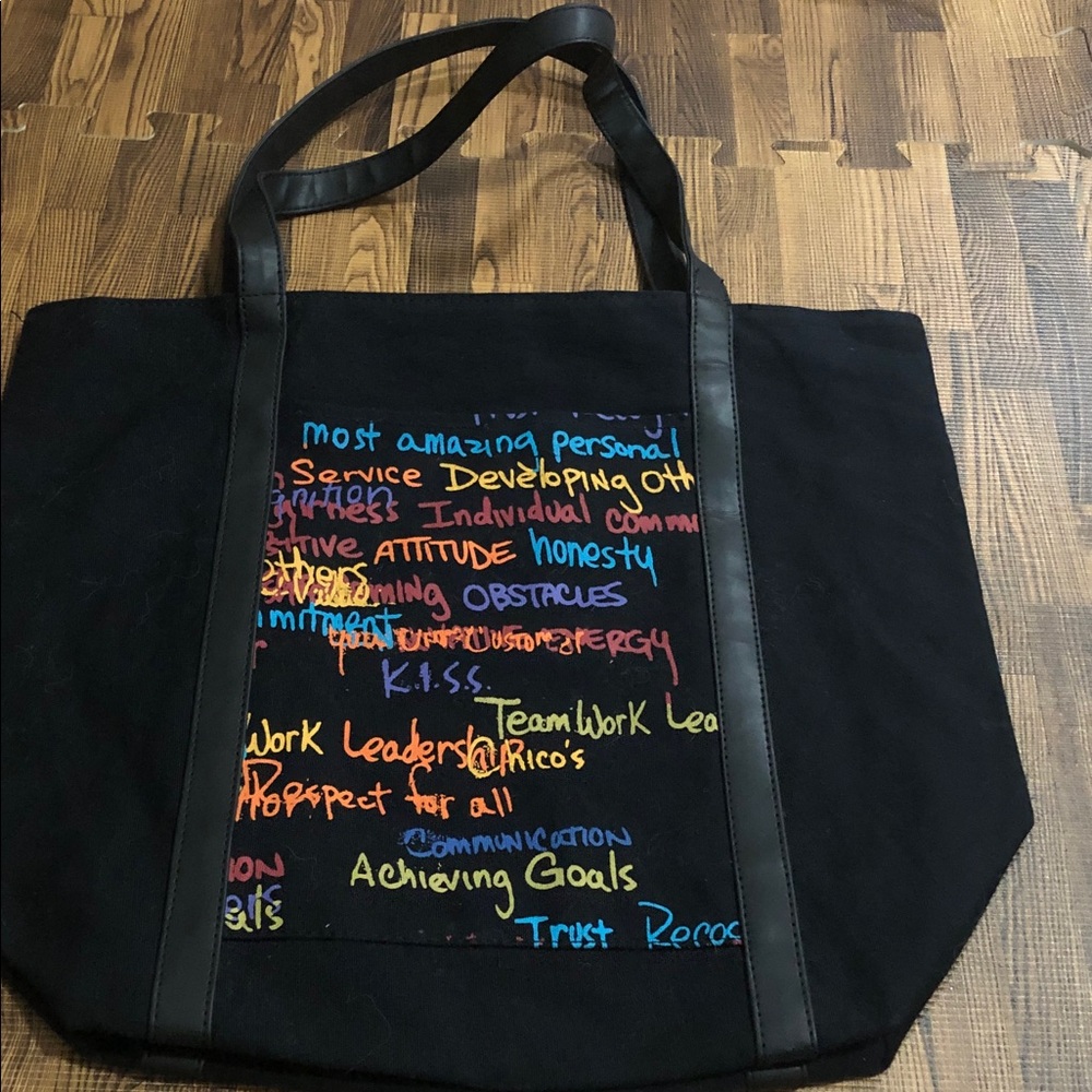 Chico's Black Canvas Tote with Multicolor Text Panel